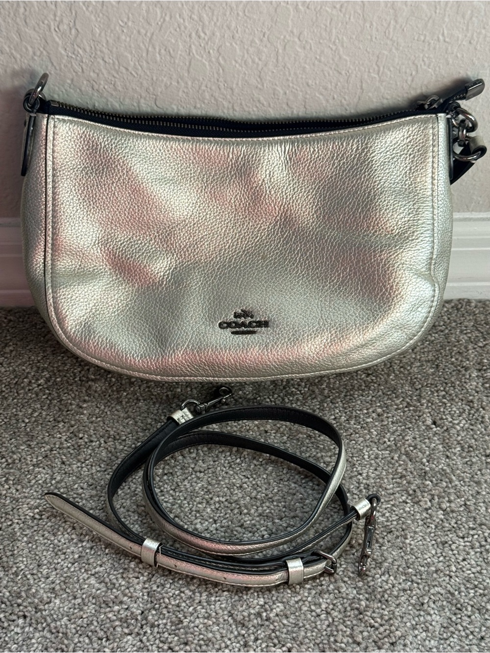 Coach Coach Chelsea Metallic Silver Pebbled Leather Bag